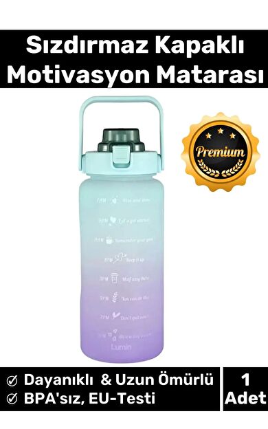 Premium Çift Renk Ölçü Baskılı Sızdırmaz Akmaz Motivasyon Matara Suluk Sağlıklı Plastik 1 Lt Su Şişe