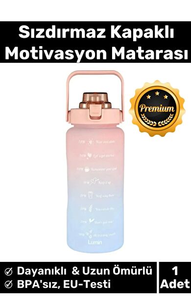 Premium Çift Renk Ölçü Baskılı Sızdırmaz Akmaz Motivasyon Matara Suluk Sağlıklı Plastik 1 Lt Su Şişe