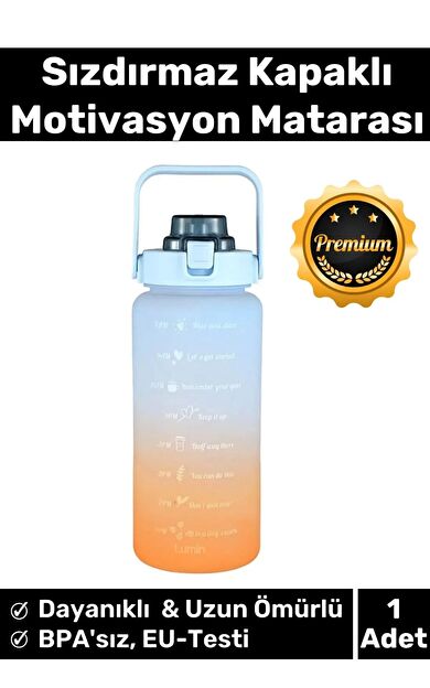Premium Çift Renk Ölçü Baskılı Sızdırmaz Akmaz Motivasyon Matara Suluk Sağlıklı Plastik 2 Lt Su Şişe