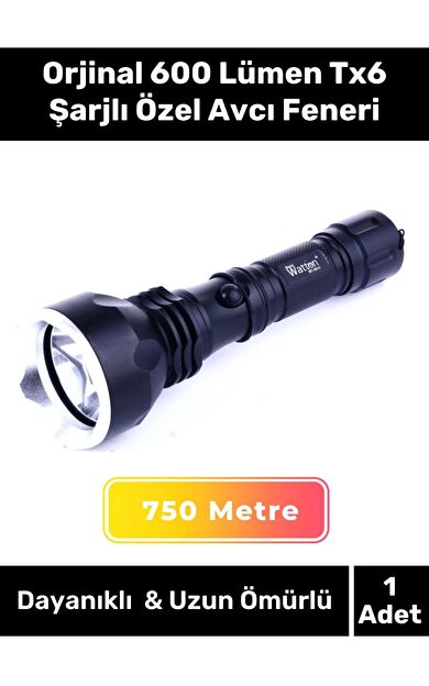Deluxe Seri 250 Metre Beyaz Işık Güçlü Aydınlatma 600 Lümen Tx6 Şarjlı Özel Avcı Feneri