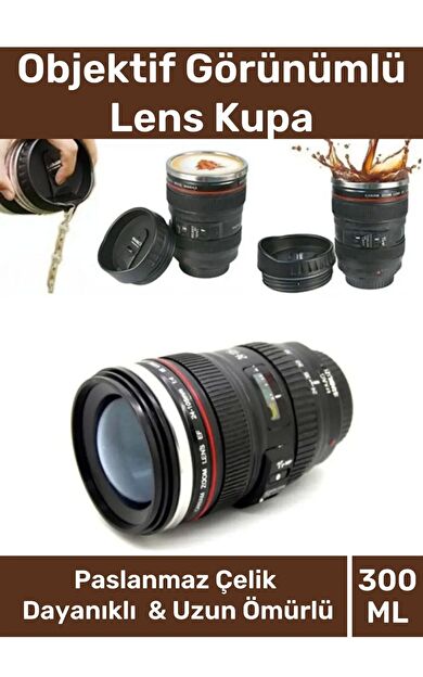 Paslanmaz Çelik Objektif Görünümlü Sevgili Hediye İlginç Lens Kupa Çelik Kahve Çay Termos Mug Bardak