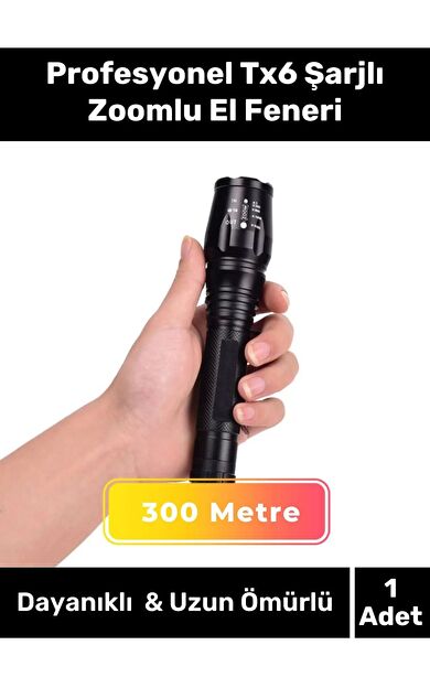 Profesyonel 300 Metre Menzilli 5 Modlu Selektörlü Kızaklı Av Kamp Ev Tx6 Şarjlı Zoomlu El Feneri