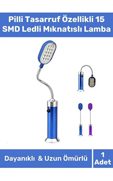 Özel Üretim Beyaz Işık Aleminyum Metal Gövde Pilli Tasarruf Özellikli 15 SMD Ledli Mıknatıslı Lamba