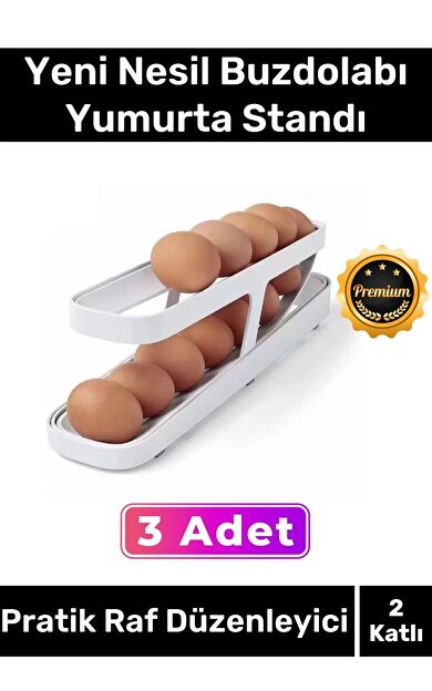 Premium Buzdolabı Plastik 2 Katlı Kullanışlı Pratik Raf Düzenleyici Yeni Nesil Yumurta Standı 3 Adet