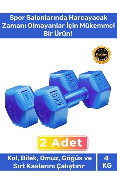 Özel Plastik Köşeli Spor Egzersiz Vücut Kas Geliştirme Fitness Ağırlık Mavi 4 Kg Dambıl Set - 2 Adet