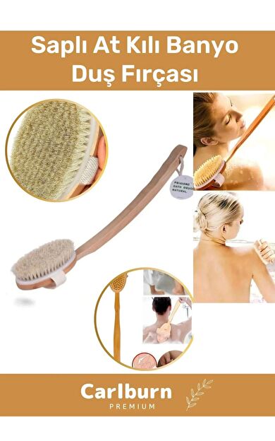 Lüks %100 Doğal Selülit Önleyici Yumuşak Vücut Masaj At Kılı Saplı Uzun Banyo Duş Fırçası