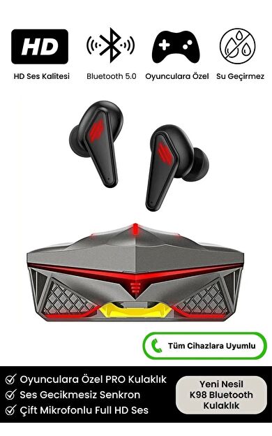 HD Ses Işıklı Metal Kasa Ios Android Uyumlu Mikrofonlu K98 Pro Oyuncu Bluetooth Kablosuz Kulaklık