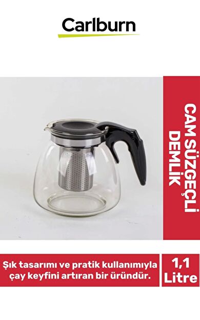 Özel Üretim Şeffaf Şık Tasarım Demleme Süresi Hızlandıran Cam Süzgeçli Demlik 1.1 Litre