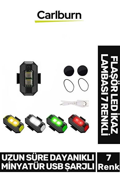 Uzun Süre Dayanıklı Minyatür Usb Şarjlı Bisiklet Motorsiklet Drone Flaşör Led İkaz Lambası 7 Renkli