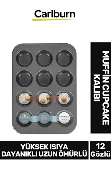 Yüksek Isıya Dayanıklı Uzun Ömürlü Yapışmaz Yıkanabilir 12 Gözlü Muffin Cupcake Kalıbı