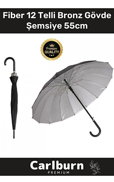 Özel Üretim Otomatik Mekanizma Baston Tip Rüzgar Korumalı Fiber 12 Telli Bronz Gövde Şemsiye 55cm