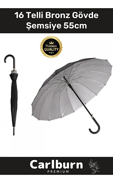 Özel Üretim Otomatik Mekanizma Baston Tip Rüzgar Korumalı Fiber 16 Telli Bronz Gövde Şemsiye 55cm