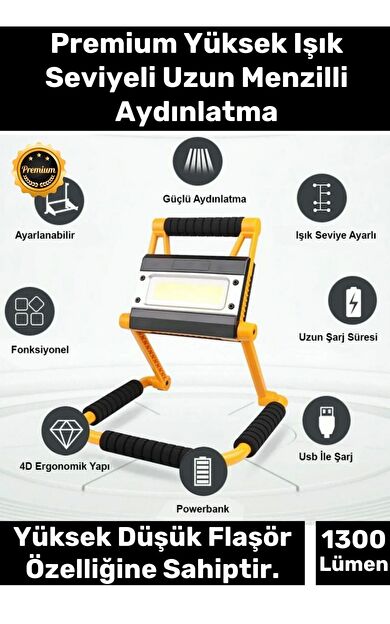 Premium 3 Modlu Su Geçirmez 6500K Renk Sıcaklığı 20W Led 360 Derece Dönebilen 1300 Lümen Aydınlatma