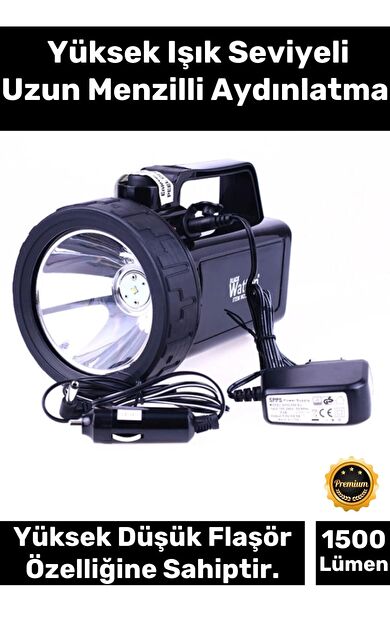 Deluxe 1500 Lümen 600 Metre Menzilli 2 Modlu Güçlü Beyaz Aydınlatma 30 W Kuvvetinde Güvenlik Feneri