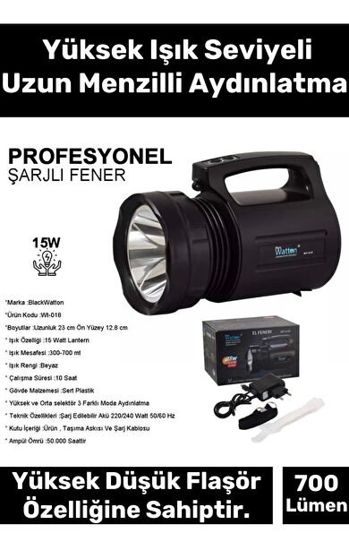 Premium 3 Modlu 300 Metre Menzilli Taşıma Askılı Beyaz Aydınlatma Işık Profesyonel Büyük Avcı Feneri