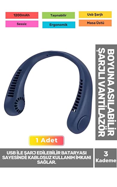 Premium Sessiz Sarı Eller Serbest Boyuna Asılabilir Şarjlı 3 Kademeli Vantilatör Klima Soğutucu Fan