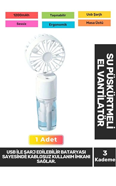 Sessiz 3 Kademeli Hafif Kablosuz Su Püskürtmeli Taşınabilir Usb Şarjlı Masa El Fanı Vantilatör