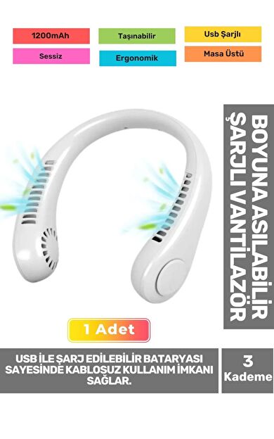 Premium Sessiz Sarı Eller Serbest Boyuna Asılabilir Şarjlı 3 Kademeli Vantilatör Klima Soğutucu Fan