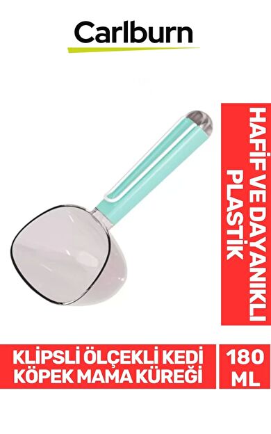 Özel Üretim Dayanıklı Şeffaf Başlıklı 180ml Kapasiteli Klipsli Ölçekli Kedi Köpek Mama Küreği