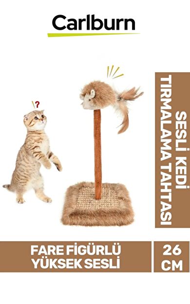 Premium Tırnak Törpüleme 14x14cm En 26cm Yükseklik Dayanıklı Sesli Oyuncaklı Kedi Tırmalama Tahtası