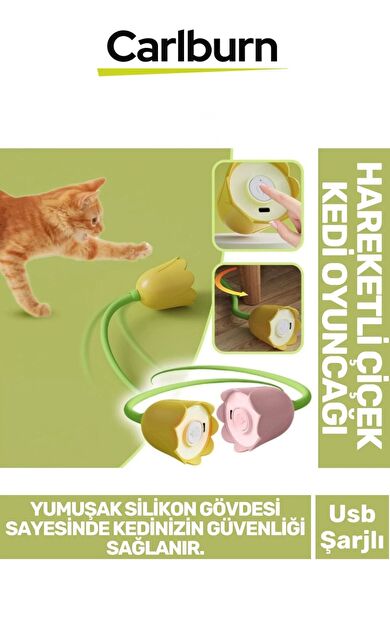 Özel Üretim Estetik Usb Şarjlı Uzun Saplı Yumuşak Silikon Gövde Hareketli Çiçek Kedi Oyuncağı