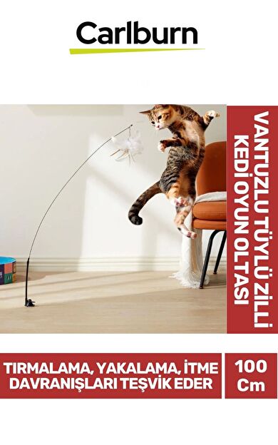 Premium İnteraktif Sabitlenebilen Tırmalama Yakalama İtme Vantuzlu Tüylü Zilli Kedi Oyun Oltası