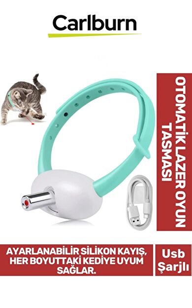 Premium Usb Şarjlı Ayarlanabilir Silikon Kayış 2 Modlu Otomatik Kapanma Kedi Lazer Oyun Tasması