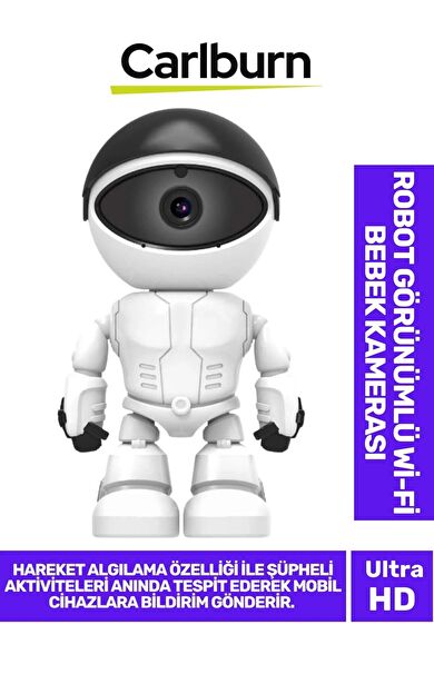 355° Yatay 45° Dikey Hareket Çift Taraflı Ses Gece Görüşü Robot Görünümlü 2.4 GHz Wi-Fi Bebek Kamera