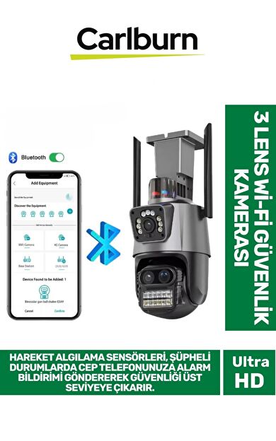 Çift Yönlü İletişim Hareket Algılama Sensörü H.265 Video Gece Görüşü 3 Lens Wi-Fi Güvenlik Kamerası