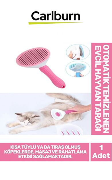 Premium Otomatik Tuşlu Temizlenen Evcil Hayvan Kedi Köpek Pet Tüy Toplayıcı Tarağı - Pembe