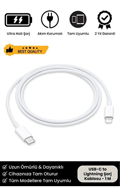Premium Apple Iphone Uyumlu Hızlı Şarj Usb-c To Lightning Tüm Modellere Uyumlu Şarj Kablosu 1m