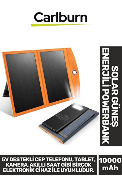 Premium Type-C USB Portlu Led Işık Göstergeli Solar Güneş Enerjili Powerbank 10000 mAh