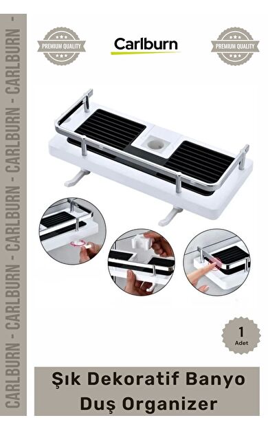 Özel Üretim 24mm Duş Çubuğu Uyumlu Fonksiyonel Şampuanlık Askılı Raf Şık Tasarım Banyo Duş Organizer