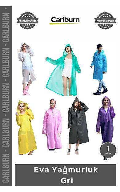 Su Geçirmez Kapüşonlu Unisex Dayanıklı Pratik Hafif Şeffaf Çıtçıtlı Koruyucu Eva Yağmurluk Gri