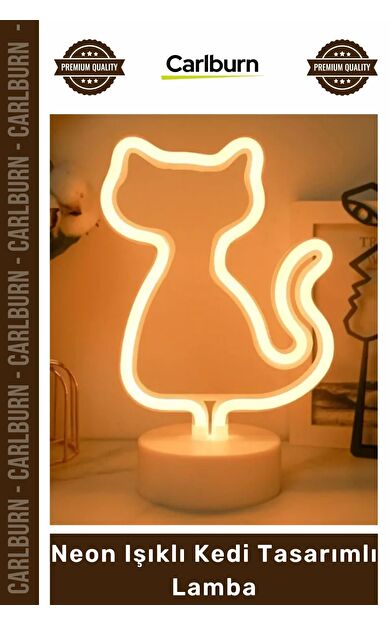 Özel Üretim Dekoratif Gece Masaüstü Standlı USB Pilli Estetik LED Neon Işıklı Kedi Tasarımlı Lamba