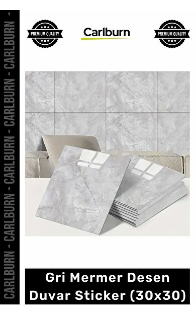 Dayanıklı Nem Su Yağ Geçirmez Mutfak Banyo Tezgah Şık Kendinden Yapışkanlı Gri Mermer 30x30cm