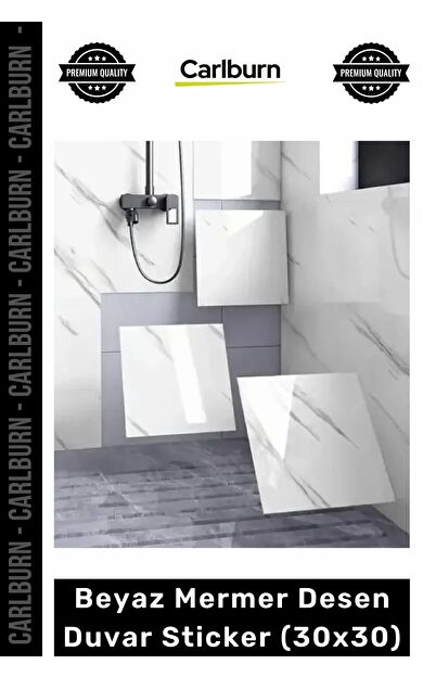 Dayanıklı Nem Su Yağ Geçirmez Mutfak Banyo Tezgah Şık Kendinden Yapışkanlı Beyaz Mermer 30x30cm