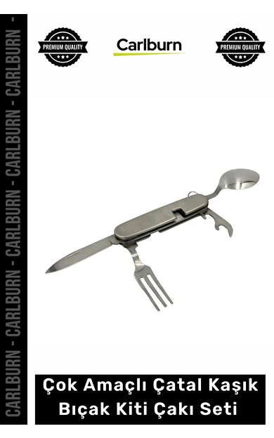 Özel Üretim Kamp Outdoor Katlanabilir Dayanıklı Çok Amaçlı Çatal Kaşık Bıçak Kiti Çakı Seti Gümüş