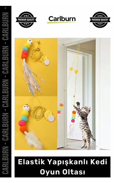 #Petshop Çanlı İnteraktif Hareketli Vantuzlu Zıplayan Egzersiz Elastik Yapışkanlı Kedi Oyun Oltası