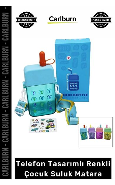 #Matara Pipetli Askılı Sızdırmaz Mika Okul Matarası Telefon Tasarımlı Renkli Çocuk Suluk Matara