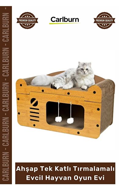 #OyunEvi Modern Kedi Köpek Yuvası Peluşlu Ahşap Tek Katlı Tırmalamalı Evcil Hayvan Oyun Evi