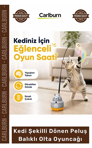 Özel Üretim İnteraktif 360 Dönen Yapışkanlı Eğitici Kedi Şekilli Dönen Peluş Balıklı Olta Oyuncağı