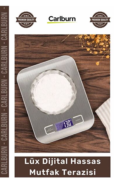 #HassasTerazi Paslanmaz Çelik Metal 5 Kg 1 Gr Hassas LCD Ekran Gümüş Şık Lüx Dijital Mutfak Terazisi