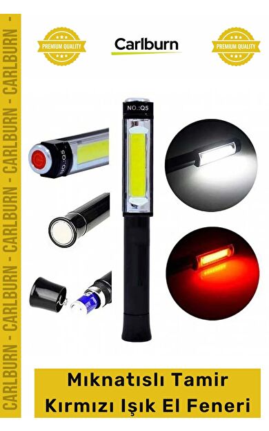 #ElFeneri Güçlü Servis Teknik PS-Q5 Pilli Mıknatıslı COB LED Çalışma Tamir Kırmızı Işık El Feneri