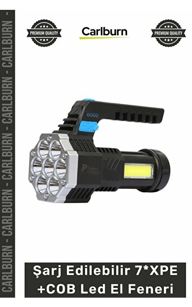 #ElFeneri ABS 5 Mod USB Şarj Göstergeli Şarj Edilebilir 7XPE +COB Led El Feneri