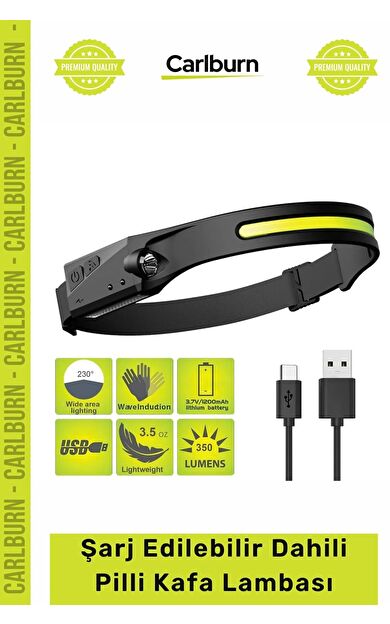 #KafaLambası Güçlü 5 Aydınlatma Modlu COB LED Sensörlü USB Şarj Edilebilir Dahili Pilli Kafa Lambası