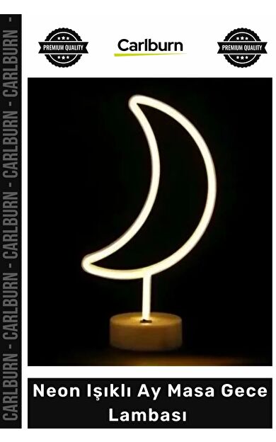 #GeceLambası Dekoratif Modern Şık Led Aydınlatma Hediye Neon Işıklı Ay Masa Gece Lambası Pil+Usb