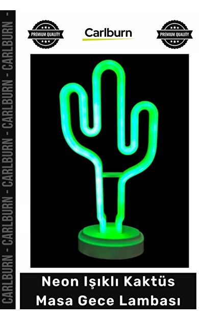 #Aydınlatma Modern Dekoratif Yeşil LED Pilli USB Ofis Ev Şık Neon Işıklı Kaktüs Masa Gece Lambası