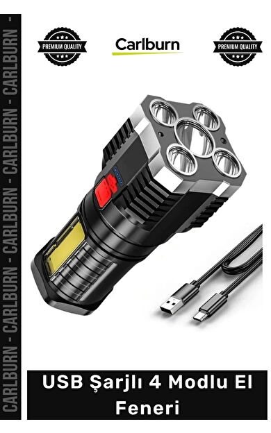 #ElFeneri Ultra Parlak COB LED Şarj Göstergeli Kamp Piknik Işıldak Multi USB Şarjlı 4 Modlu El Feneri