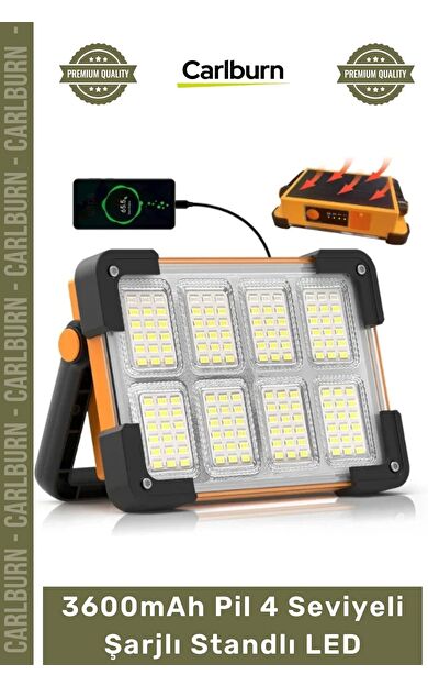 #KampLambası Solar Güneş Panelli Kamp Projektör Lambası Powerbank 3600mAh Pil 4 Seviyeli Şarjlı Stand